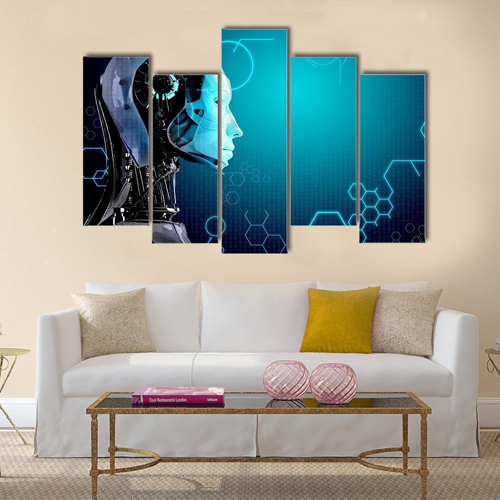 Computer Robot Canvas Wall Art-5 Pop-Gallery Wrap-47" x 32"-Tiaracle