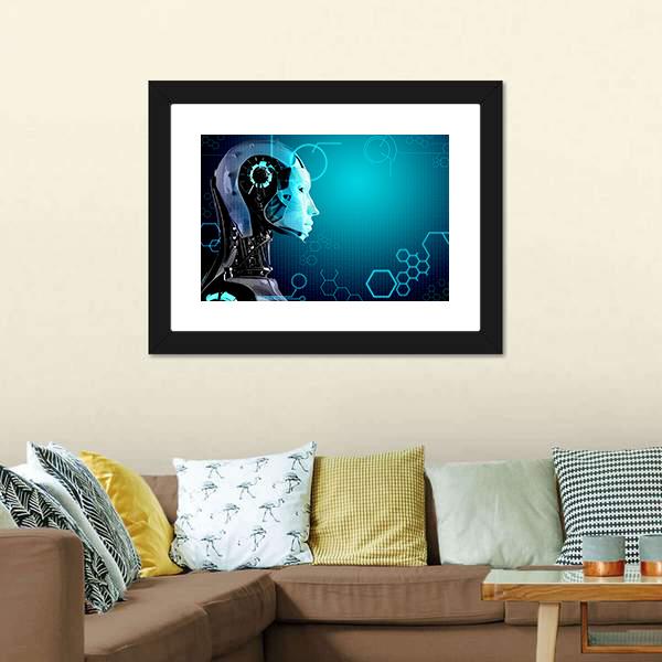 Computer Robot Canvas Wall Art-1 Piece-Framed Print-20" x 16"-Tiaracle