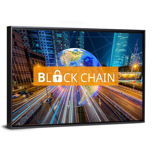 Concept Of Blockchain Canvas Wall Art-3 Horizontal-Gallery Wrap-25&quot; x 16&quot;-Tiaracle