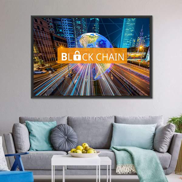 Concept Of Blockchain Panoramic Canvas Wall Art-1 Piece-36" x 12"-Tiaracle