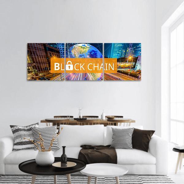 Concept Of Blockchain Panoramic Canvas Wall Art-3 Piece-25" x 08"-Tiaracle