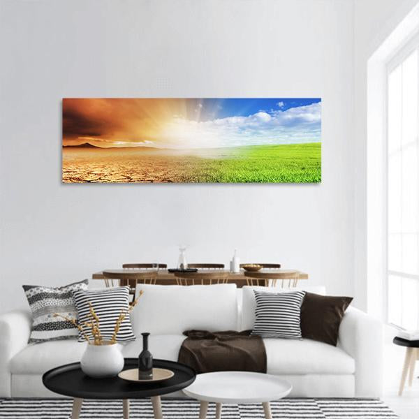 Green &amp; Barren Earth Concept Panoramic Canvas Wall Art-1 Piece-36" x 12"-Tiaracle