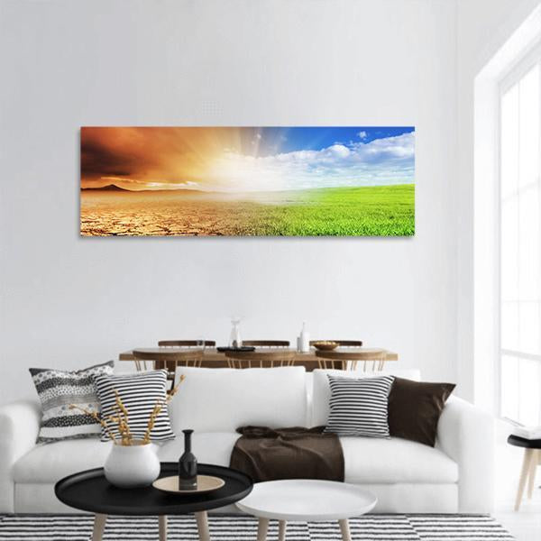 Green & Barren Earth Concept Panoramic Canvas Wall Art-3 Piece-25" x 08"-Tiaracle
