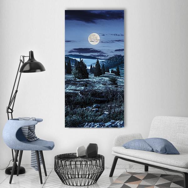 Coniferous Forest At Night Vertical Canvas Wall Art-3 Vertical-Gallery Wrap-12" x 25"-Tiaracle