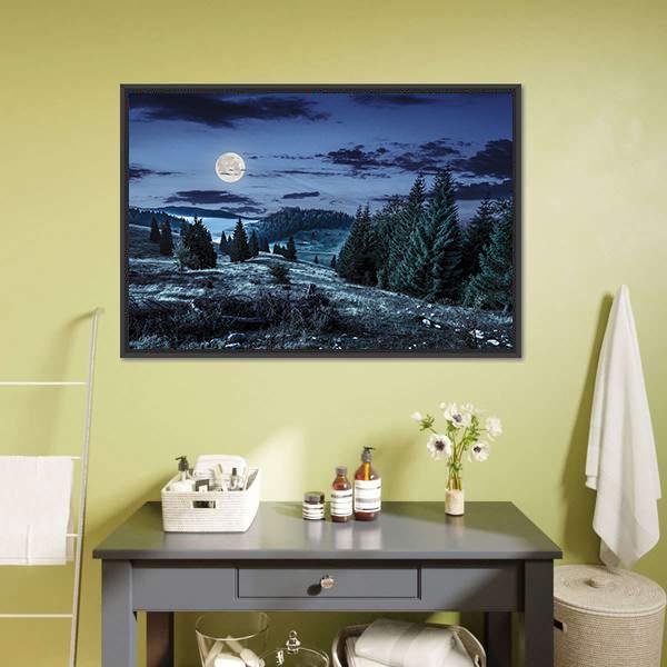 Coniferous Forest At Night Canvas Wall Art-5 Horizontal-Gallery Wrap-22&quot; x 12&quot;-Tiaracle