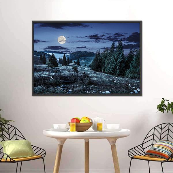 Coniferous Forest At Night Canvas Wall Art-5 Horizontal-Gallery Wrap-22&quot; x 12&quot;-Tiaracle