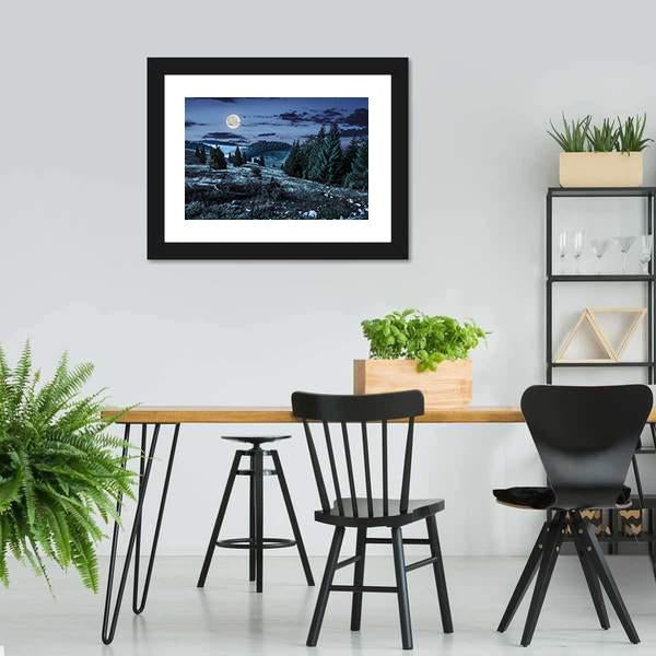Coniferous Forest At Night Canvas Wall Art-5 Horizontal-Gallery Wrap-22" x 12"-Tiaracle