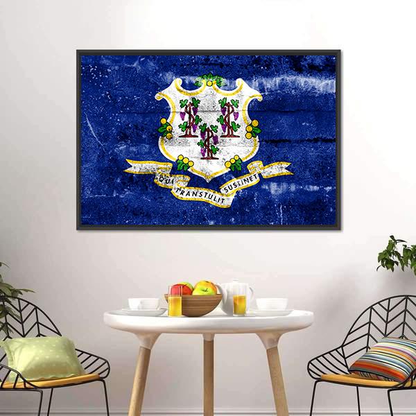 Connecticut Flag Canvas Wall Art-1 Piece-Floating Frame-24" x 16"-Tiaracle