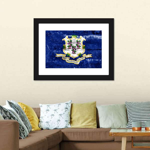 Connecticut Flag Canvas Wall Art-1 Piece-Framed Print-20" x 16"-Tiaracle