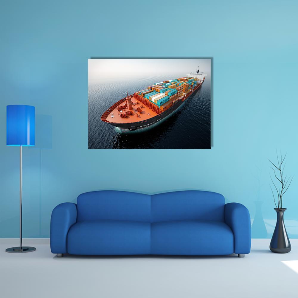 Container Ship In Ocean Canvas Wall Art-4 Horizontal-Gallery Wrap-34" x 24"-Tiaracle