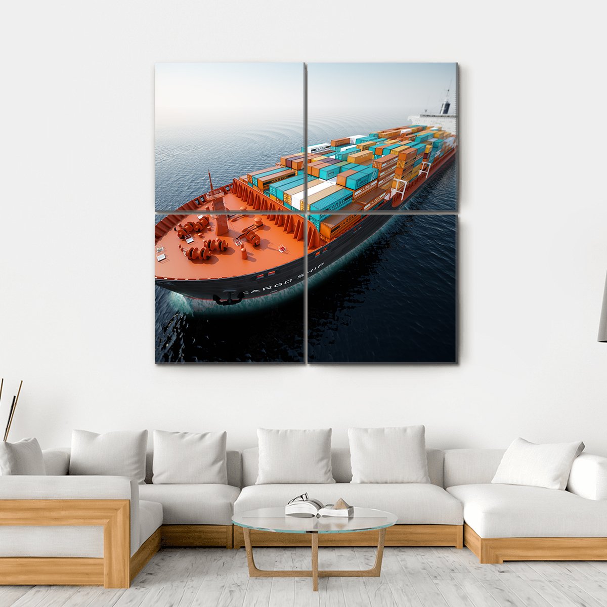 Container Ship In Ocean Canvas Wall Art-4 Square-Gallery Wrap-17" x 17"-Tiaracle