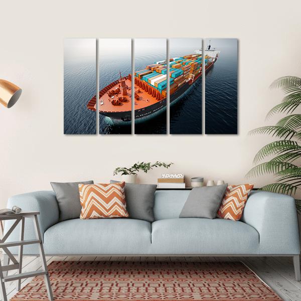 Container Ship In Ocean Canvas Wall Art-5 Horizontal-Gallery Wrap-22" x 12"-Tiaracle