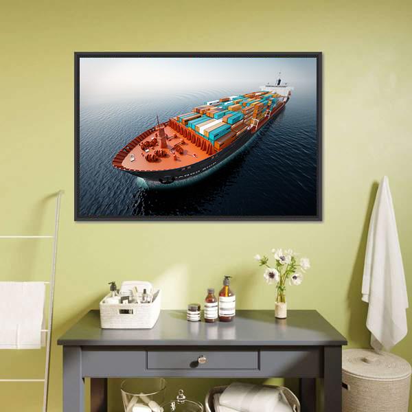 Container Ship In Ocean Canvas Wall Art-5 Horizontal-Gallery Wrap-22" x 12"-Tiaracle
