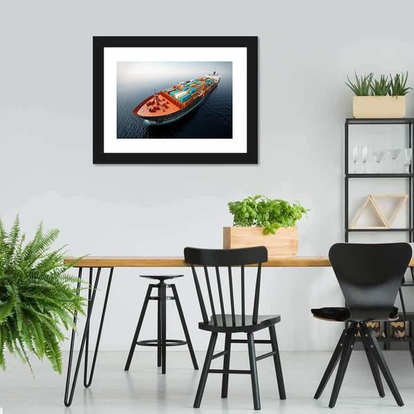 Container Ship In Ocean Canvas Wall Art-5 Horizontal-Gallery Wrap-22" x 12"-Tiaracle