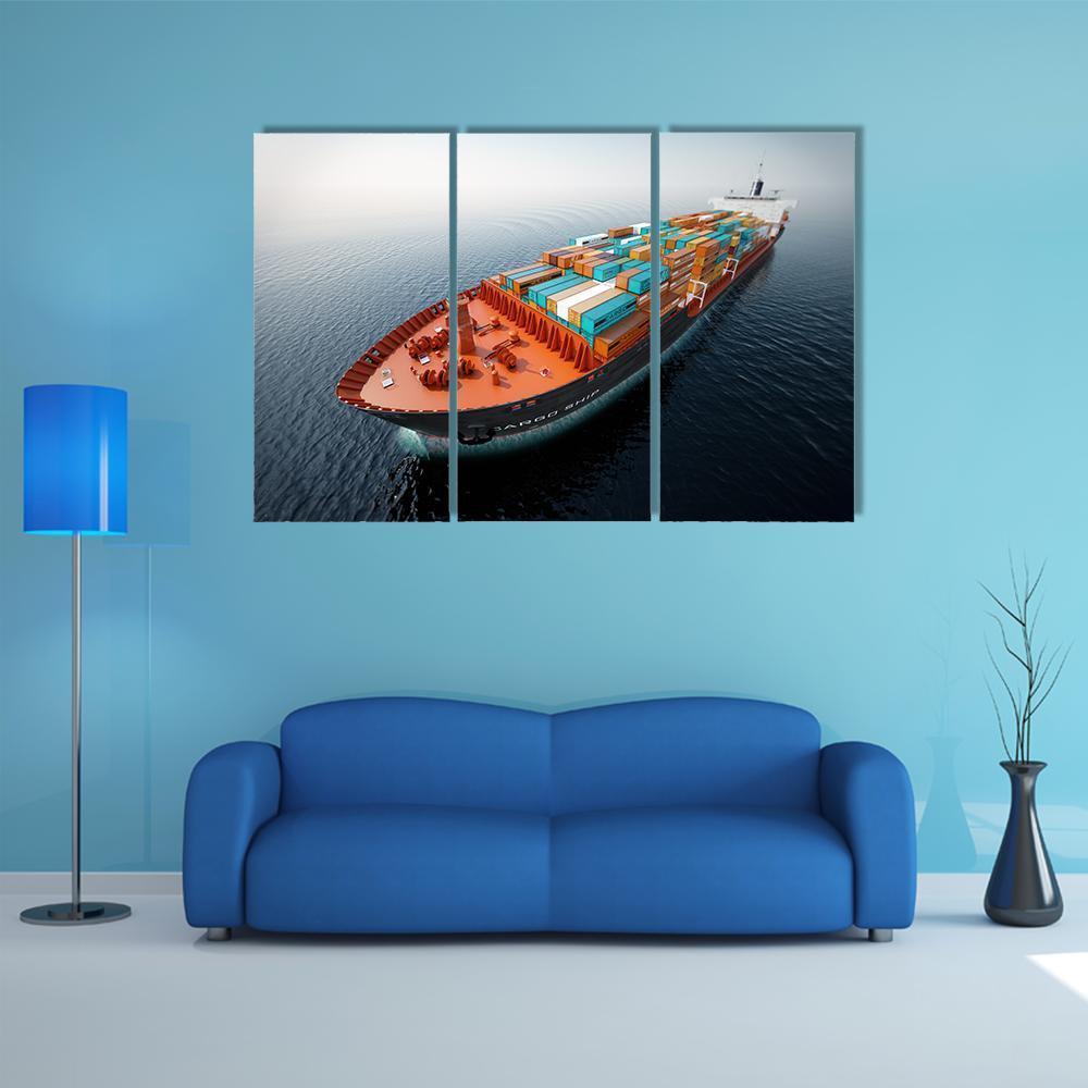 Container Ship In Ocean Canvas Wall Art-3 Horizontal-Gallery Wrap-37" x 24"-Tiaracle