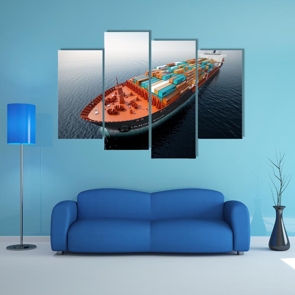 Container Ship In Ocean Canvas Wall Art-4 Pop-Gallery Wrap-50" x 32"-Tiaracle