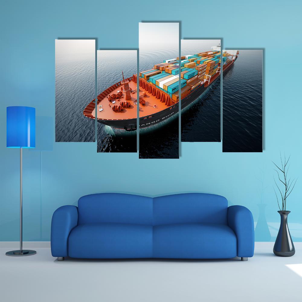 Container Ship In Ocean Canvas Wall Art-5 Pop-Gallery Wrap-47" x 32"-Tiaracle