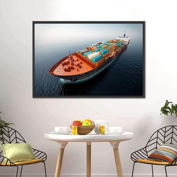 Container Ship In Ocean Canvas Wall Art-1 Piece-Floating Frame-24" x 16"-Tiaracle
