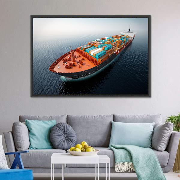 Container Ship In Ocean Canvas Wall Art-3 Horizontal-Gallery Wrap-25" x 16"-Tiaracle