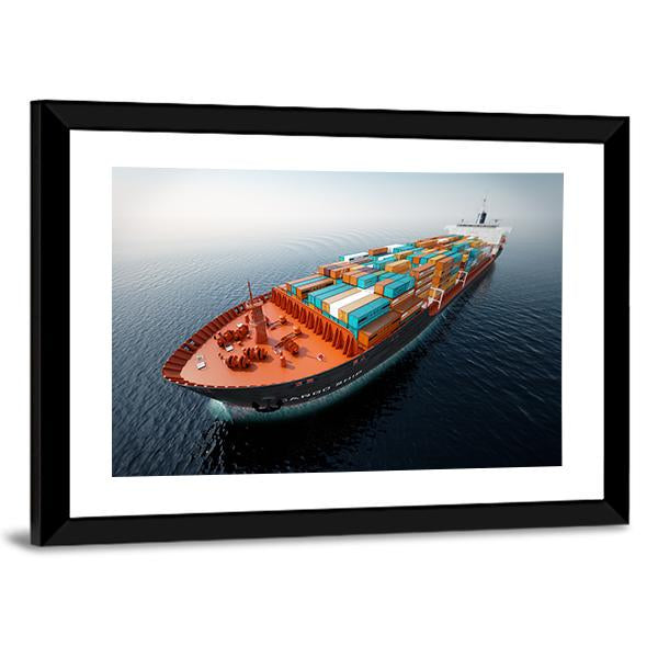 Container Ship In Ocean Canvas Wall Art-3 Horizontal-Gallery Wrap-25" x 16"-Tiaracle