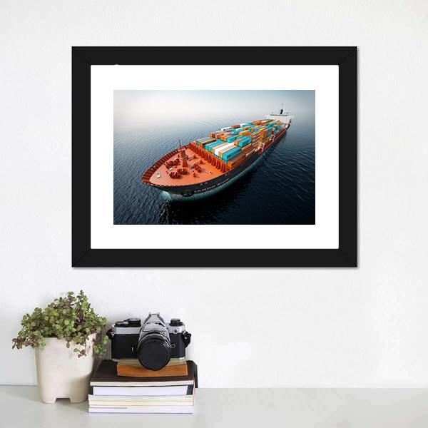 Container Ship In Ocean Canvas Wall Art-3 Horizontal-Gallery Wrap-25" x 16"-Tiaracle