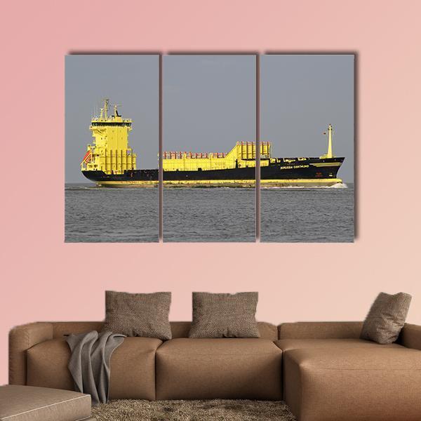 Yellow Container Ship Canvas Wall Art-3 Horizontal-Gallery Wrap-25" x 16"-Tiaracle