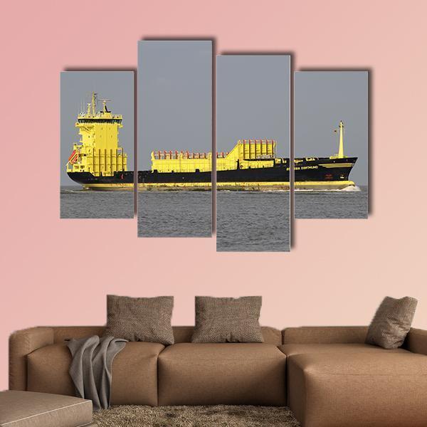 Yellow Container Ship Canvas Wall Art-4 Pop-Gallery Wrap-50" x 32"-Tiaracle