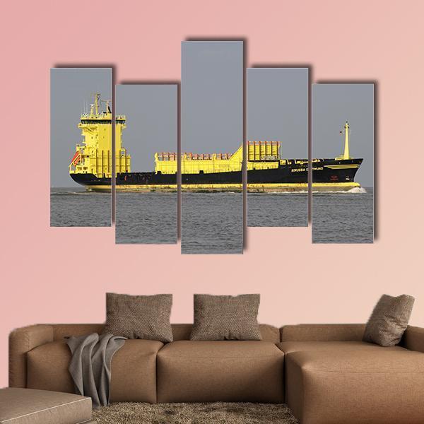 Yellow Container Ship Canvas Wall Art-5 Pop-Gallery Wrap-47" x 32"-Tiaracle