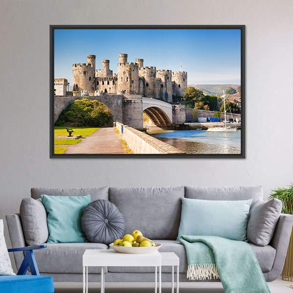 Conwy Castle In Wales Canvas Wall Art-1 Piece-Floating Frame-24" x 16"-Tiaracle