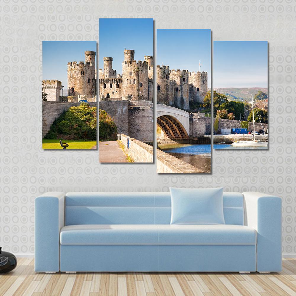 Conwy Castle In Wales Canvas Wall Art-4 Pop-Gallery Wrap-50" x 32"-Tiaracle
