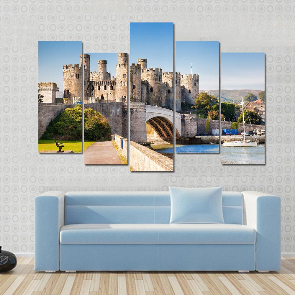 Conwy Castle In Wales Canvas Wall Art-5 Pop-Gallery Wrap-47" x 32"-Tiaracle