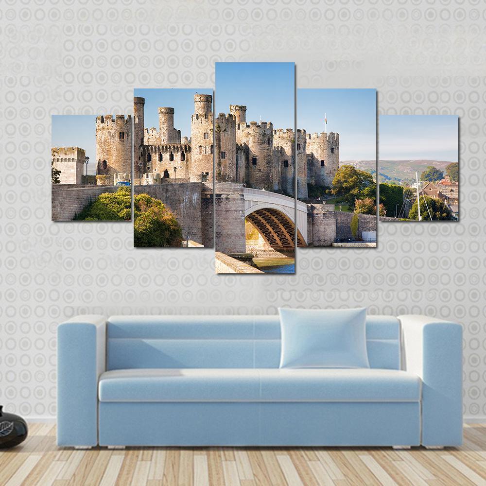 Conwy Castle In Wales Canvas Wall Art-5 Star-Gallery Wrap-62" x 32"-Tiaracle
