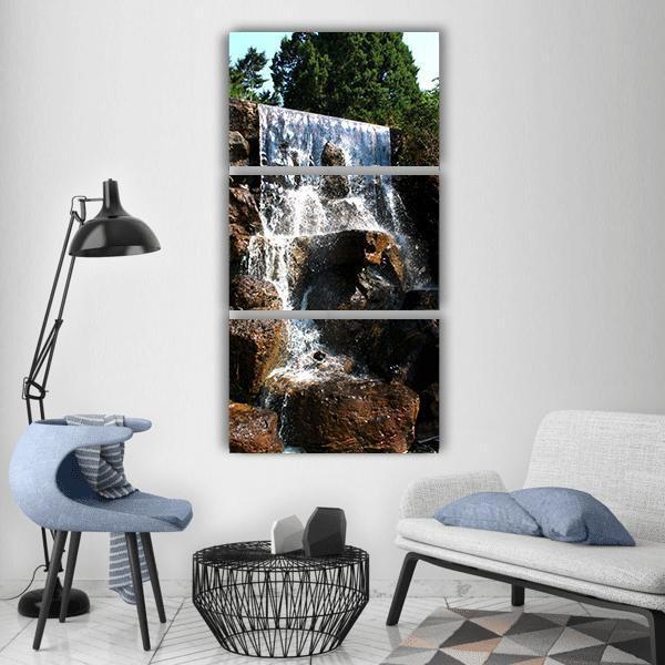 Waterfall In Valley Vertical Canvas Wall Art-3 Vertical-Gallery Wrap-12" x 25"-Tiaracle