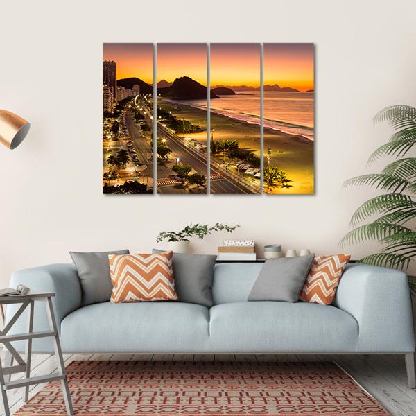 Copacabana Beach At Dawn Canvas Wall Art-4 Horizontal-Gallery Wrap-34" x 24"-Tiaracle