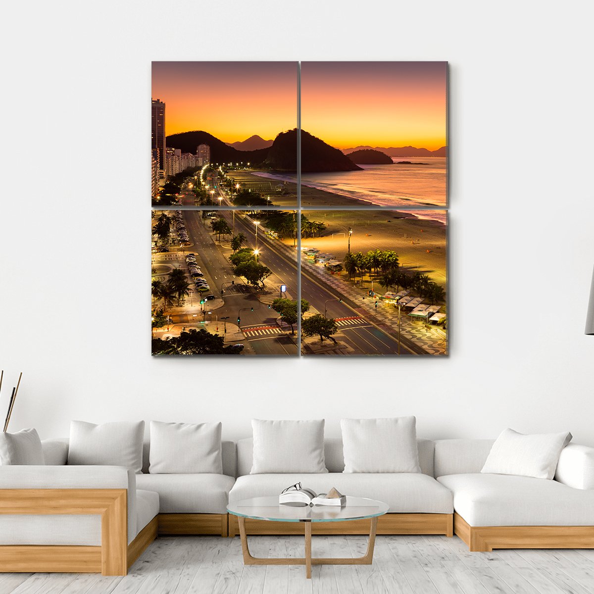 Copacabana Beach At Dawn Canvas Wall Art-4 Square-Gallery Wrap-17" x 17"-Tiaracle