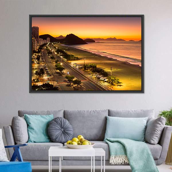 Copacabana Beach At Dawn Canvas Wall Art-5 Horizontal-Gallery Wrap-22" x 12"-Tiaracle