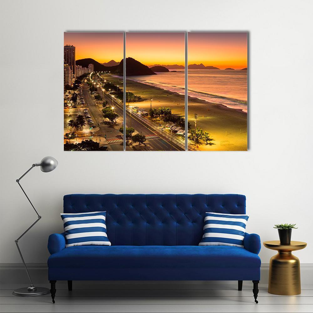 Copacabana Beach At Dawn Canvas Wall Art-3 Horizontal-Gallery Wrap-37" x 24"-Tiaracle