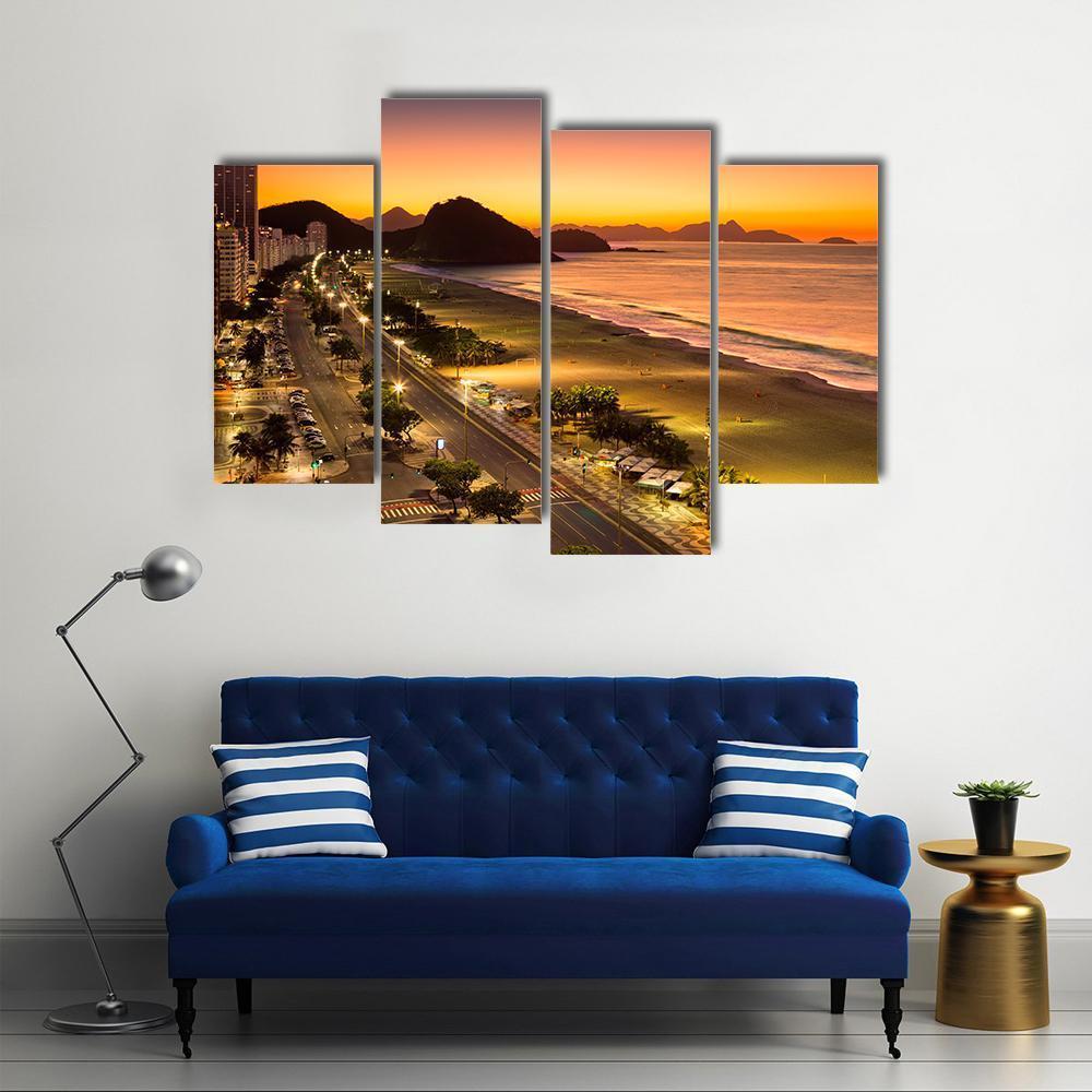 Copacabana Beach At Dawn Canvas Wall Art-4 Pop-Gallery Wrap-50" x 32"-Tiaracle
