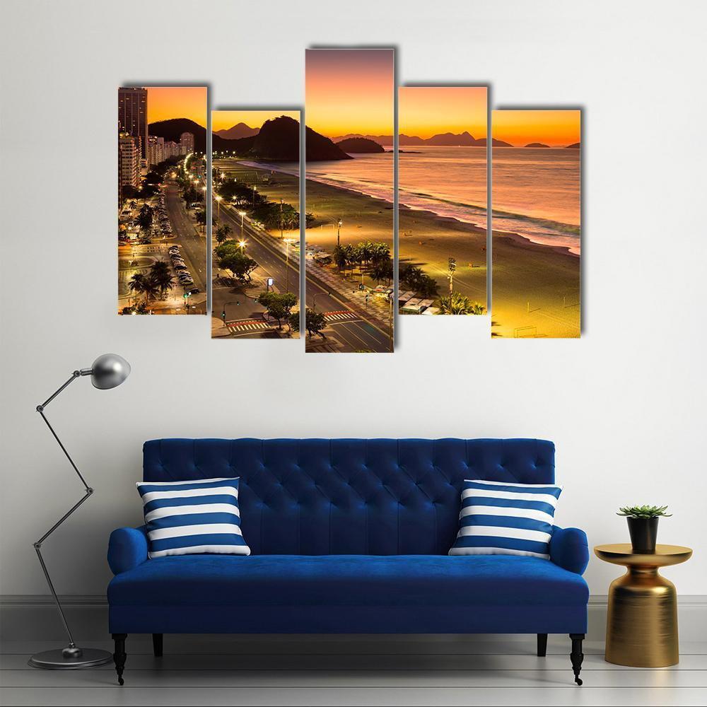 Copacabana Beach At Dawn Canvas Wall Art-5 Pop-Gallery Wrap-47" x 32"-Tiaracle