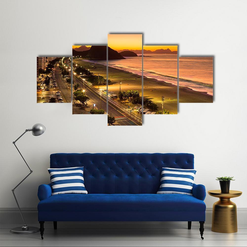 Copacabana Beach At Dawn Canvas Wall Art-5 Star-Gallery Wrap-62" x 32"-Tiaracle