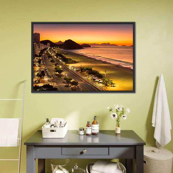 Copacabana Beach At Dawn Canvas Wall Art-3 Horizontal-Gallery Wrap-25" x 16"-Tiaracle