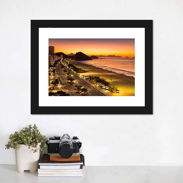 Copacabana Beach At Dawn Canvas Wall Art-3 Horizontal-Gallery Wrap-25" x 16"-Tiaracle