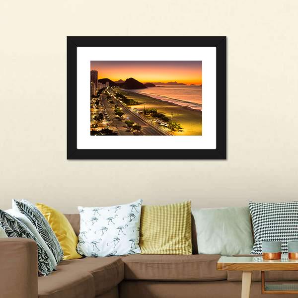 Copacabana Beach At Dawn Canvas Wall Art-1 Piece-Framed Print-20" x 16"-Tiaracle