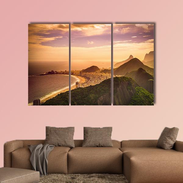Copacabana Beach At Dusk Canvas Wall Art-3 Horizontal-Gallery Wrap-25" x 16"-Tiaracle