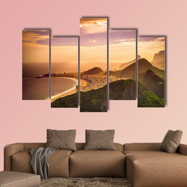 Copacabana Beach At Dusk Canvas Wall Art-5 Pop-Gallery Wrap-47" x 32"-Tiaracle