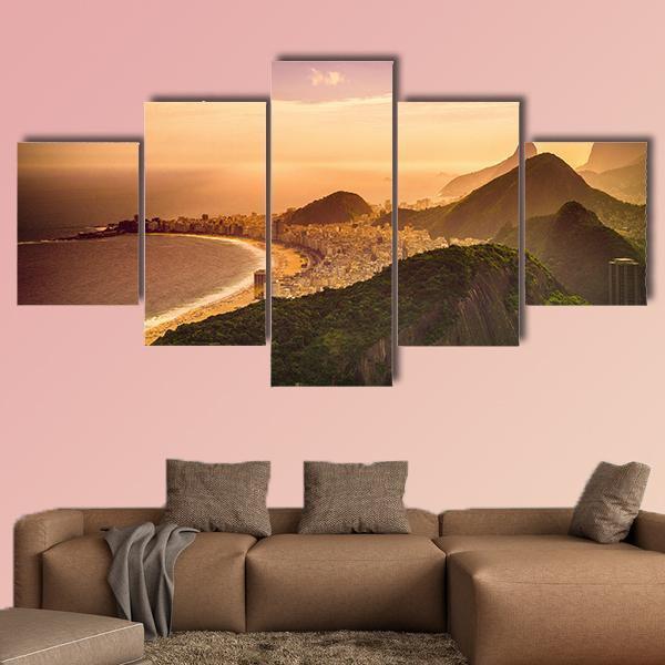 Copacabana Beach At Dusk Canvas Wall Art-5 Star-Gallery Wrap-62" x 32"-Tiaracle