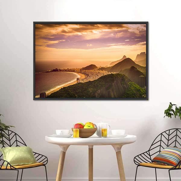 Copacabana Beach At Dusk Canvas Wall Art-1 Piece-Floating Frame-24" x 16"-Tiaracle