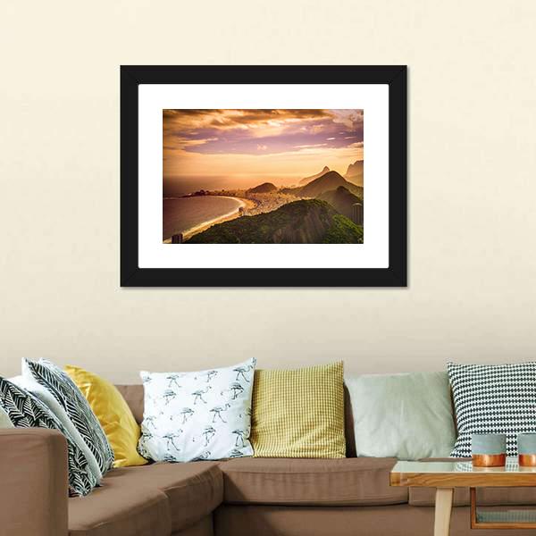 Copacabana Beach At Dusk Canvas Wall Art-1 Piece-Framed Print-20" x 16"-Tiaracle