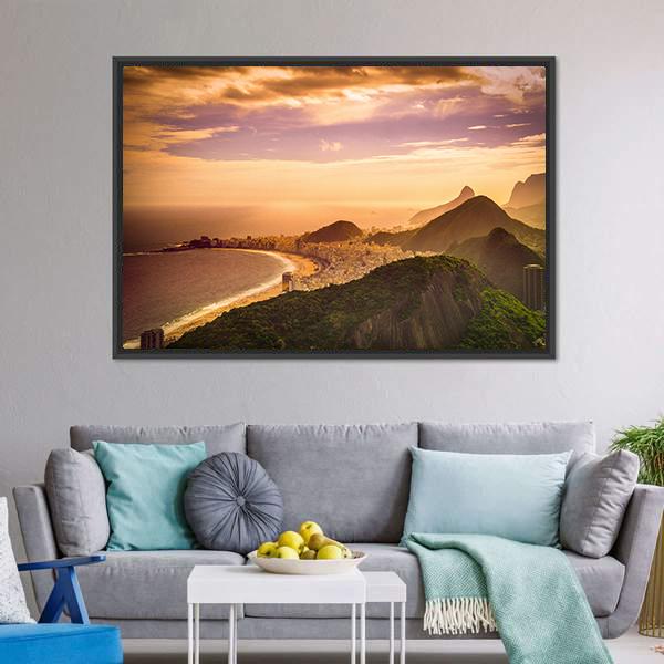 Copacabana Beach At Dusk Panoramic Canvas Wall Art-1 Piece-36" x 12"-Tiaracle