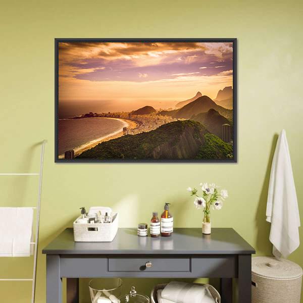 Copacabana Beach At Dusk Panoramic Canvas Wall Art-1 Piece-36" x 12"-Tiaracle